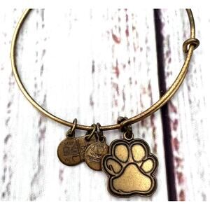 Alex & Ani Dog Paw Brass Toned Bangle Charm Bracelet Pre-Loved